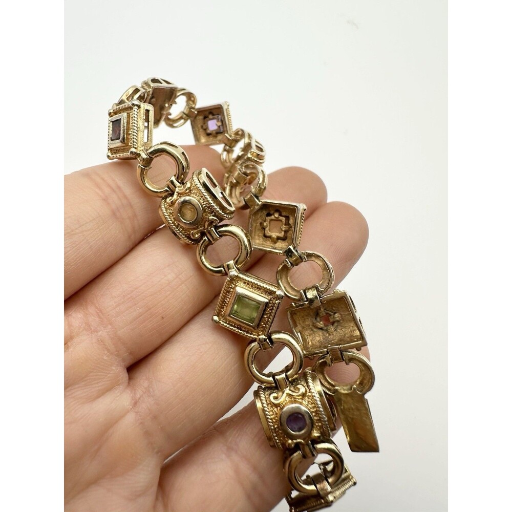 Ross Simons Sterling Silver Gold Vermeil Peridot Garnet Amethyst Topaz Bracelet